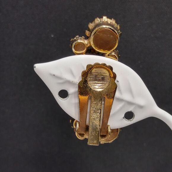 Karu Arke Rhinestones Clip Earrings, Topaz AB Austrian Crystals, 1950s - Picture 2 of 10